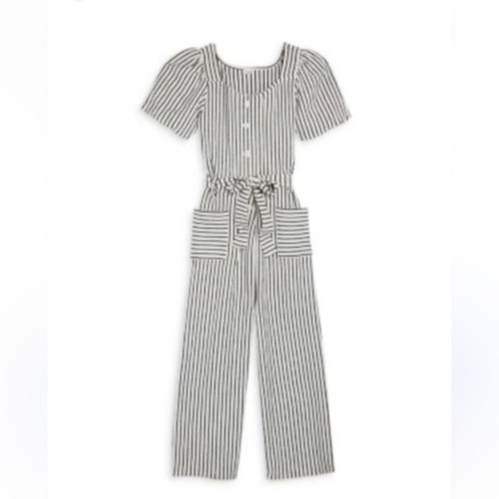 BCBG GIRLS Girls' Cotton Knit Striped Jumpsuit black and white nwt extra large